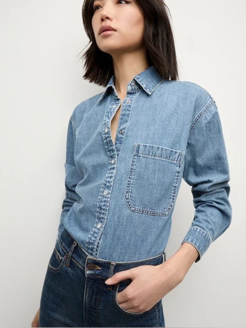 Veronica Beard Classic Light Blue Denim Shirt - Women's Button-Up
